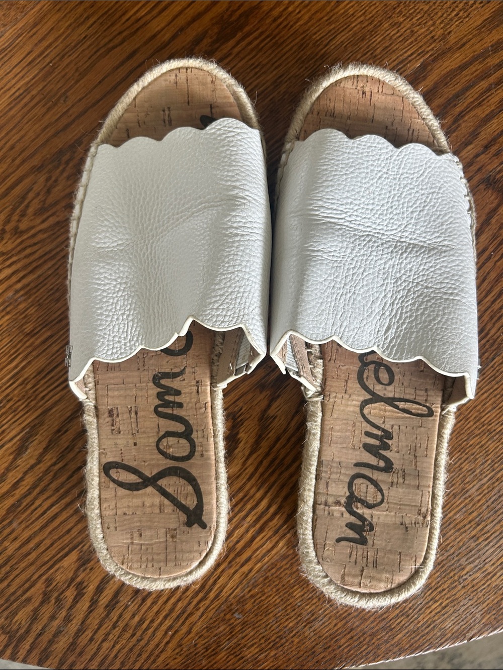 Sam Edelman White Scalloped Leather Slide Mules